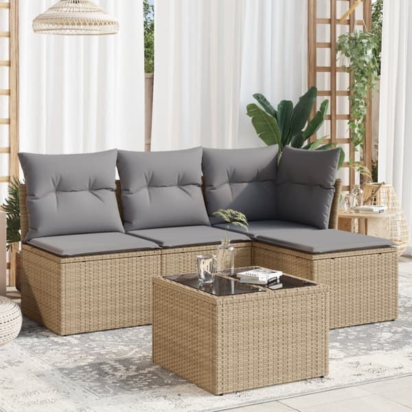 vidaXL sofasæt til haven 5 dele med hynder polyrattan beige