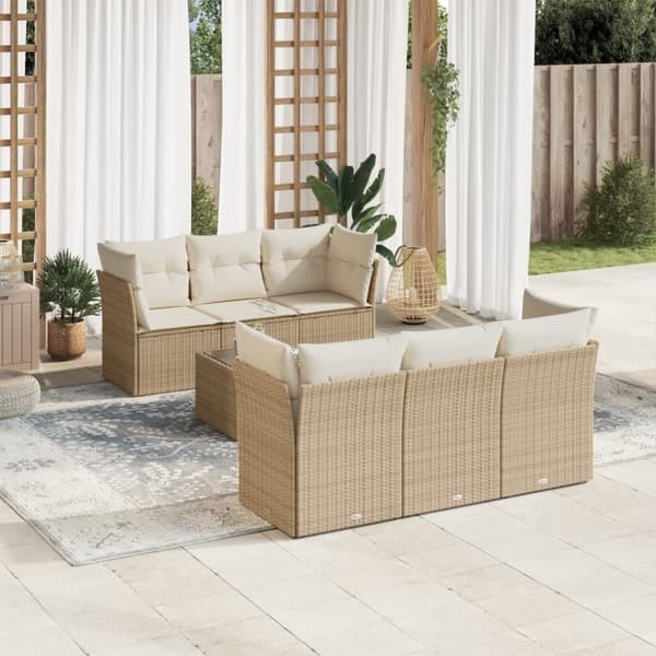 vidaXL sofasæt til haven 7 dele med hynder polyrattan beige