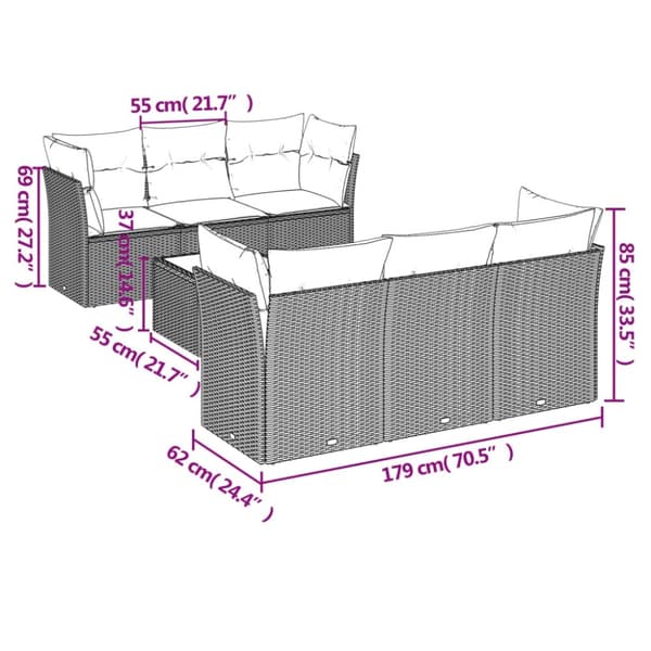 vidaXL sofasæt til haven 7 dele med hynder polyrattan beige