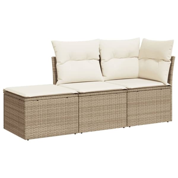 vidaXL Soffgrupp för trädgården 3 delar med dynor beige konstrotting