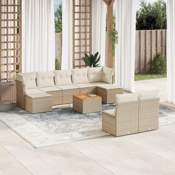vidaXL sofasæt til haven 10 dele med hynder polyrattan beige