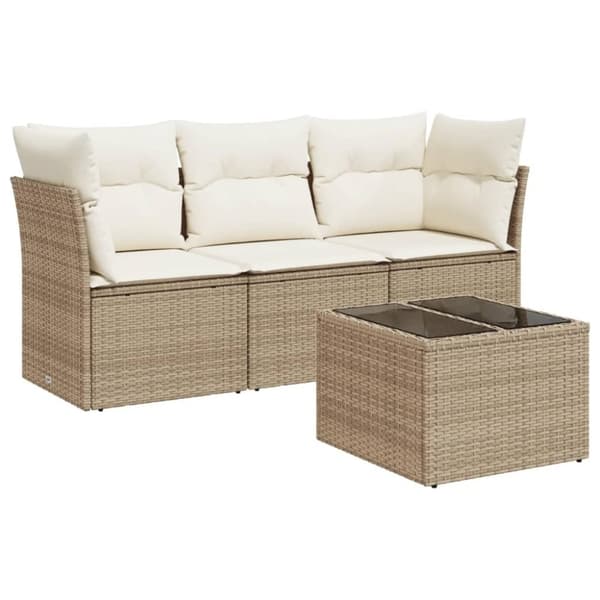 vidaXL Soffgrupp för trädgård med dynor 4 delar beige konstrotting