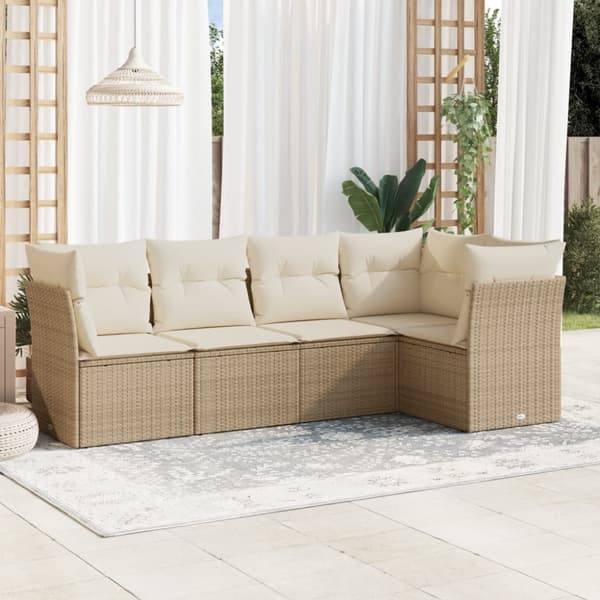 vidaXL sofasæt til haven 5 dele med hynder polyrattan beige