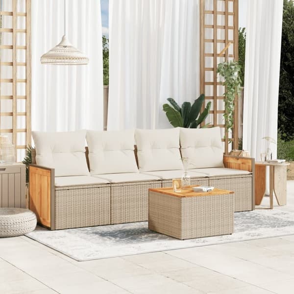 vidaXL sofasæt til haven 5 dele med hynder polyrattan beige