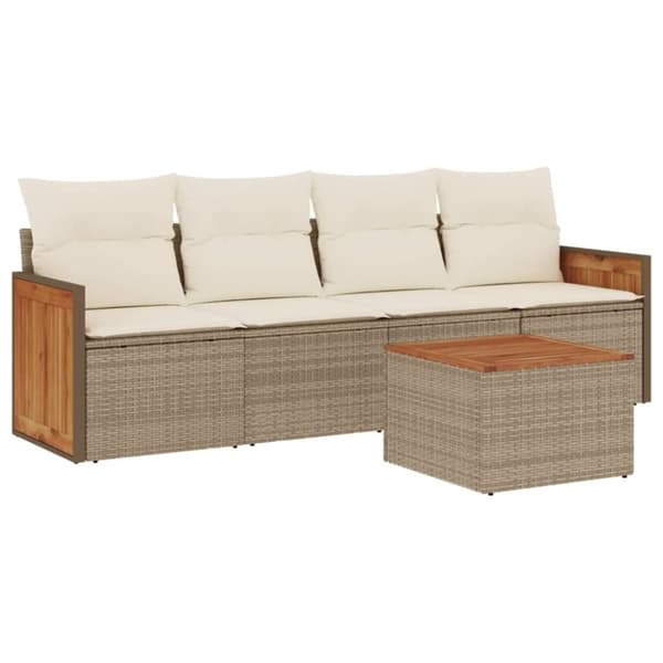 vidaXL sofasæt til haven 5 dele med hynder polyrattan beige