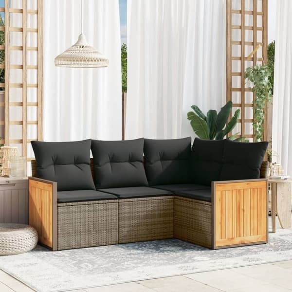vidaXL sofasæt til haven 4 dele med hynder polyrattan grå