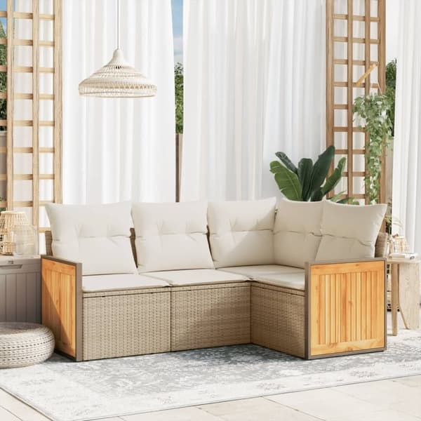 vidaXL sofasæt til haven 4 dele med hynder polyrattan beige
