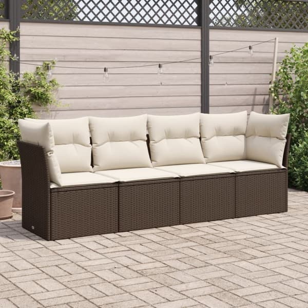 vidaXL sofasæt til haven 4 dele med hynder polyrattan brun