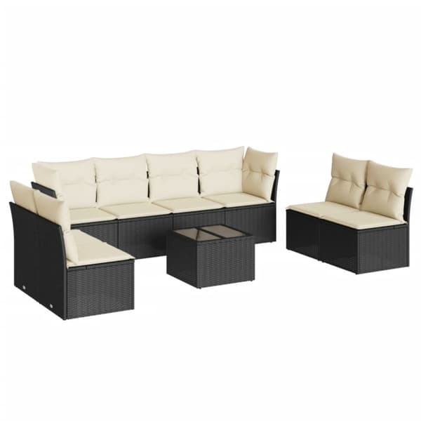 vidaXL sofasæt til haven 9 dele med hynder polyrattan sort