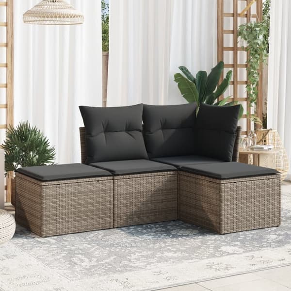 vidaXL sofasæt til haven 4 dele med hynder polyrattan grå
