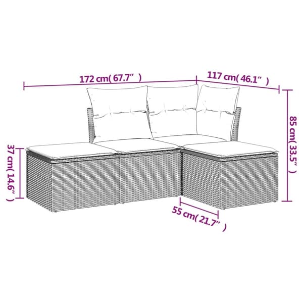 vidaXL sofasæt til haven 4 dele med hynder polyrattan grå