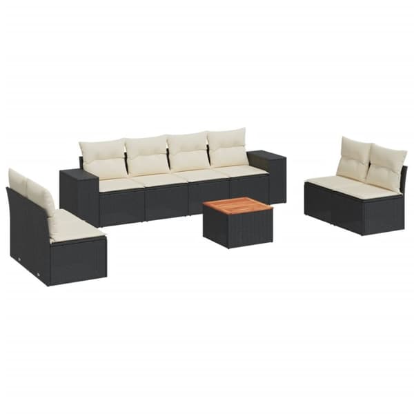 vidaXL sofasæt til haven 9 dele med hynder polyrattan sort