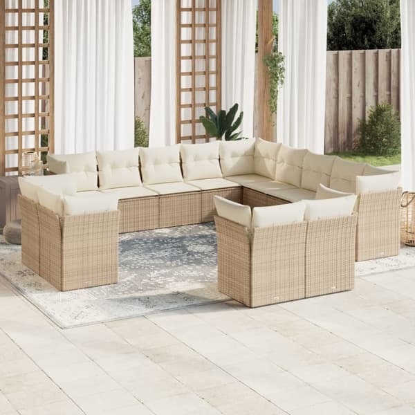 vidaXL Soffgrupp för trädgården med dynor 13 delar beige konstrotting