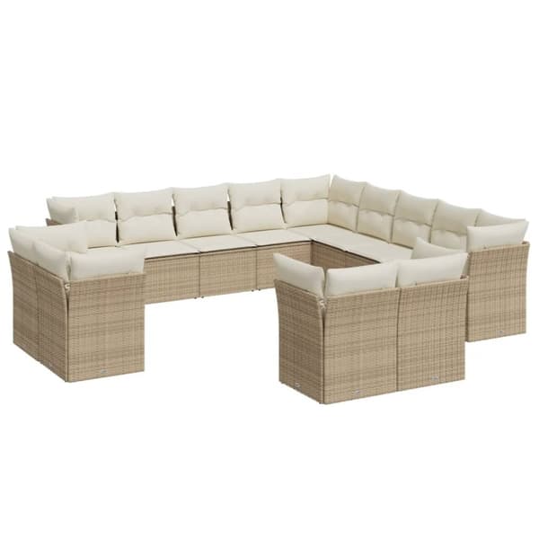 vidaXL Soffgrupp för trädgården med dynor 13 delar beige konstrotting