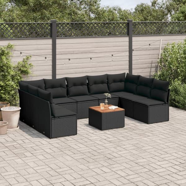 vidaXL sofasæt til haven 10 dele med hynder polyrattan sort