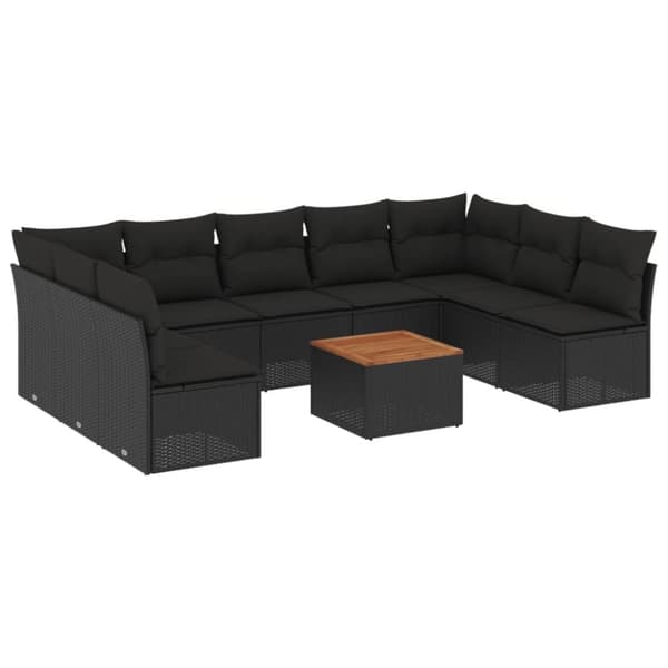 vidaXL sofasæt til haven 10 dele med hynder polyrattan sort