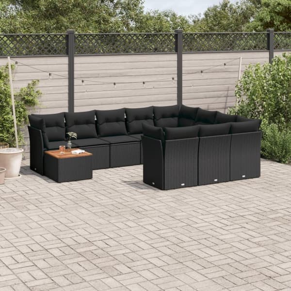 vidaXL sofasæt til haven 11 dele med hynder polyrattan sort