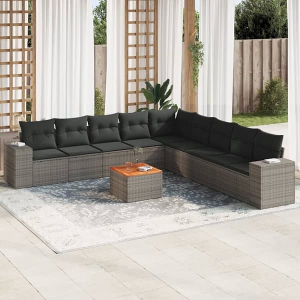 vidaXL sofasæt til haven 10 dele med hynder polyrattan grå