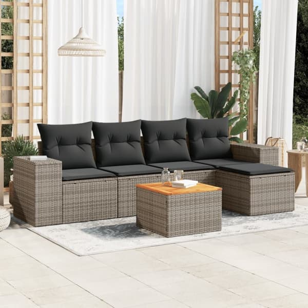 vidaXL sofasæt til haven 6 dele med hynder polyrattan grå