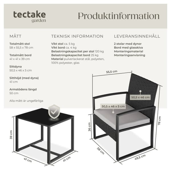 Loungeset/Loungegrupp i konstrotting Granada för 2 personer - ljusgrå/svart