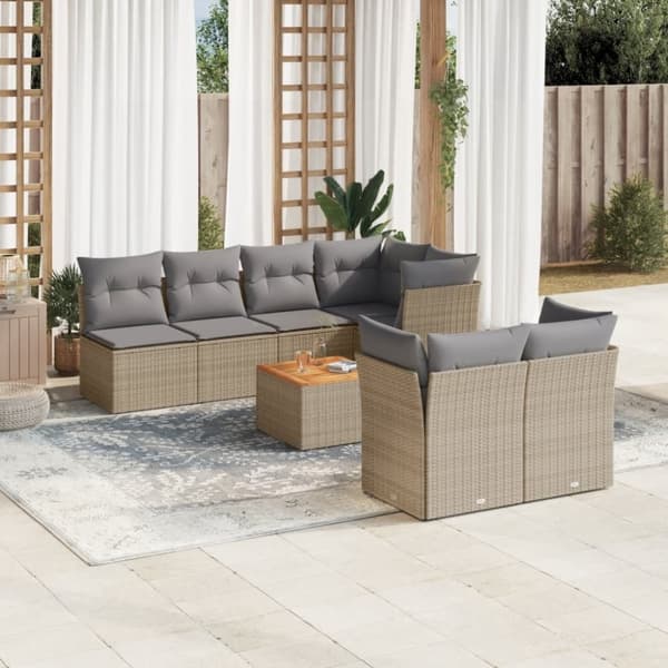 vidaXL sofasæt til haven 8 dele med hynder polyrattan beige