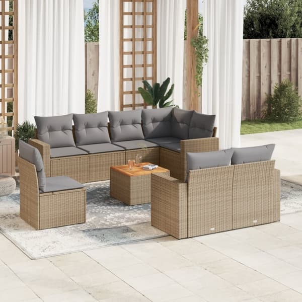 vidaXL sofasæt til haven 9 dele med hynder polyrattan beige