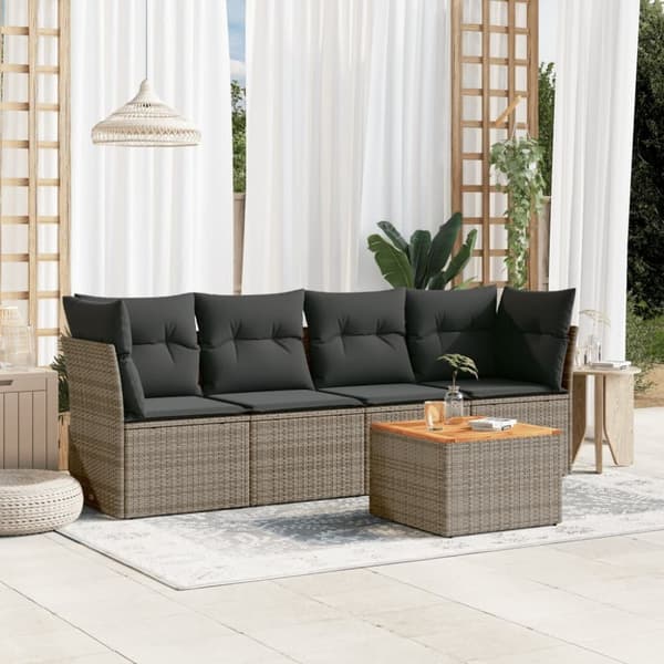 vidaXL sofasæt 5 dele med hynder polyrattan grå