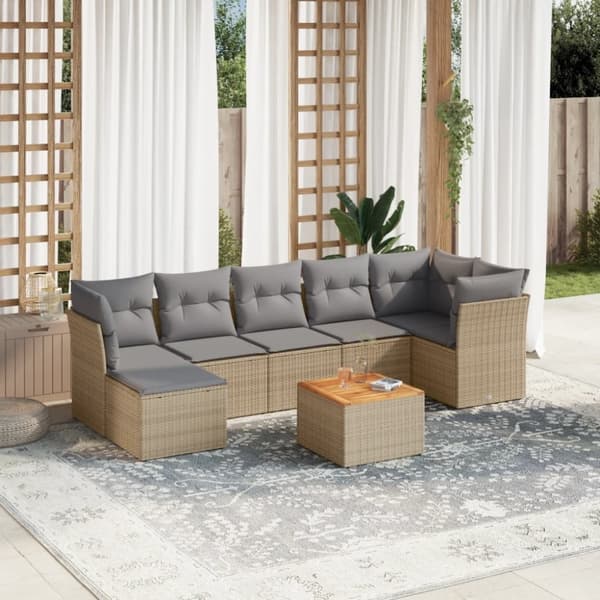 vidaXL sofasæt til haven 8 dele med hynder polyrattan beige