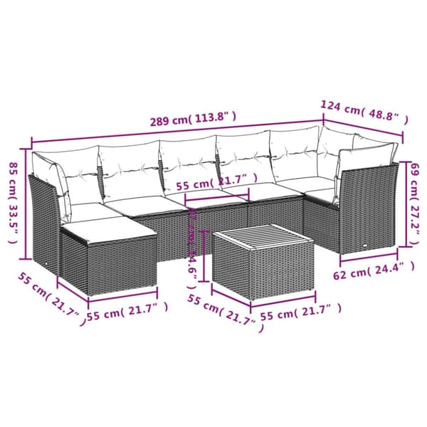 vidaXL sofasæt til haven 8 dele med hynder polyrattan beige