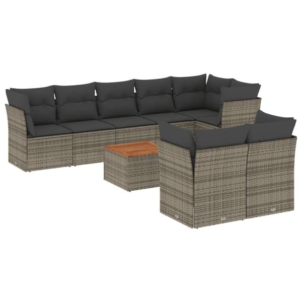 vidaXL sofasæt til haven 9 dele med hynder polyrattan grå
