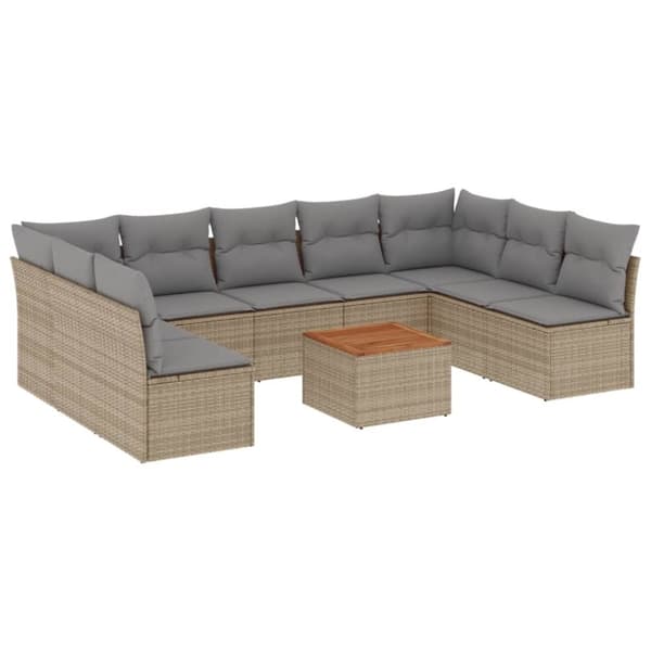 vidaXL sofasæt til haven 10 dele med hynder polyrattan beige