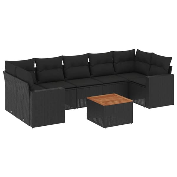 vidaXL sofasæt til haven 8 dele med hynder polyrattan sort