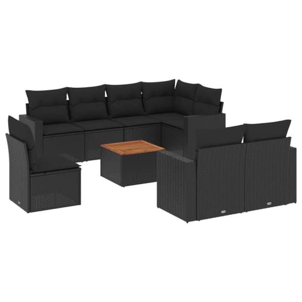 vidaXL sofasæt til haven 9 dele med hynder polyrattan sort