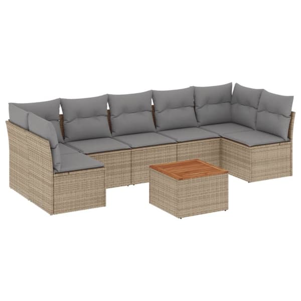 vidaXL Matgrupp för trädgården med dynor 8 delar beige konstrotting