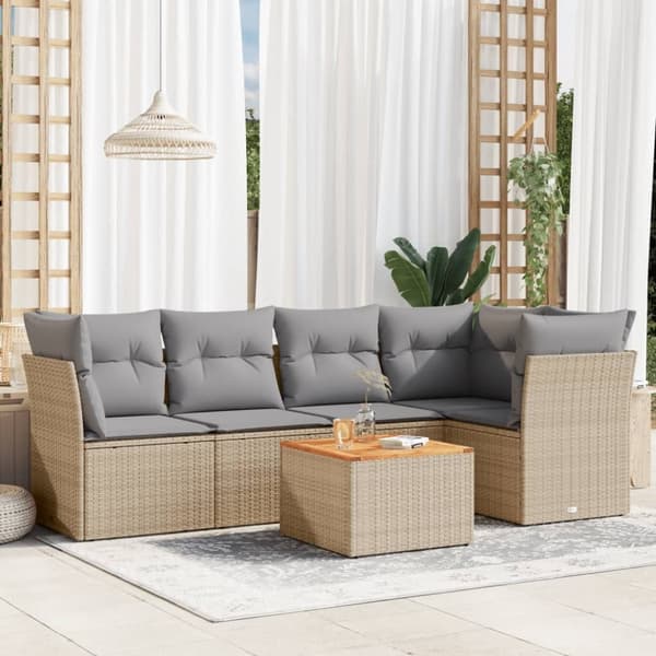 vidaXL sofasæt til haven 6 dele med hynder polyrattan beige