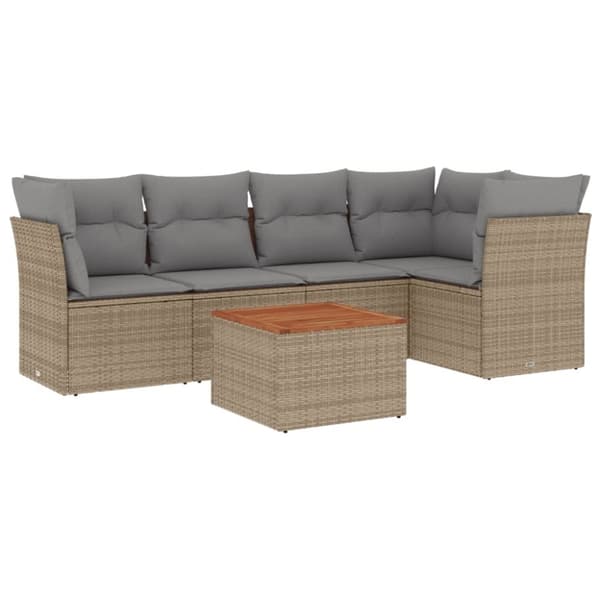 vidaXL sofasæt til haven 6 dele med hynder polyrattan beige