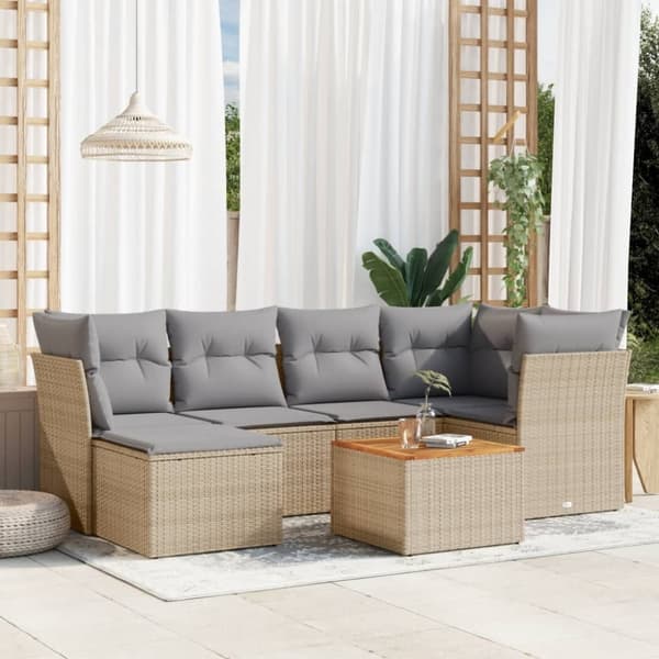 vidaXL sofasæt til haven 7 dele med hynder polyrattan beige