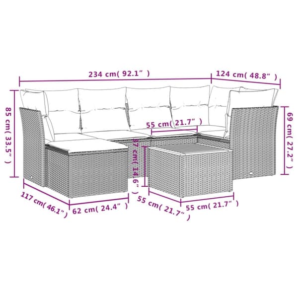 vidaXL sofasæt til haven 7 dele med hynder polyrattan beige