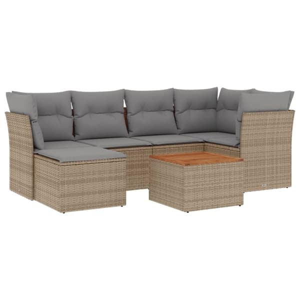 vidaXL sofasæt til haven 7 dele med hynder polyrattan beige