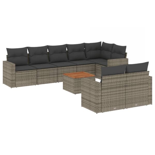 vidaXL sofasæt til haven 9 dele med hynder polyrattan grå