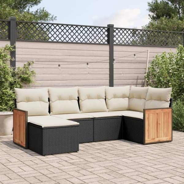 vidaXL sofasæt til haven 6 dele med hynder polyrattan sort