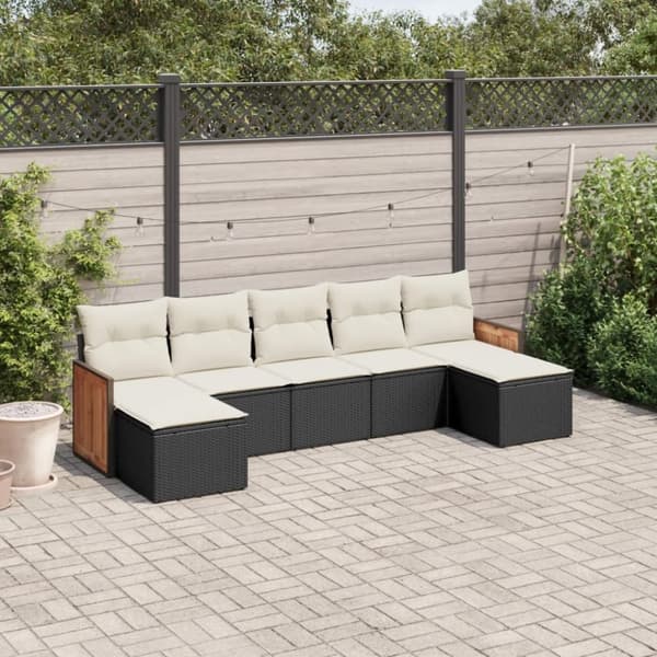 vidaXL sofasæt til haven 7 dele med hynder polyrattan sort