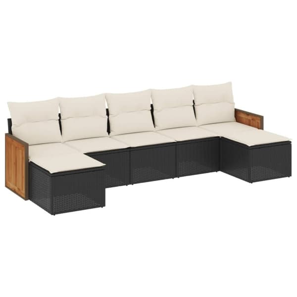 vidaXL sofasæt til haven 7 dele med hynder polyrattan sort