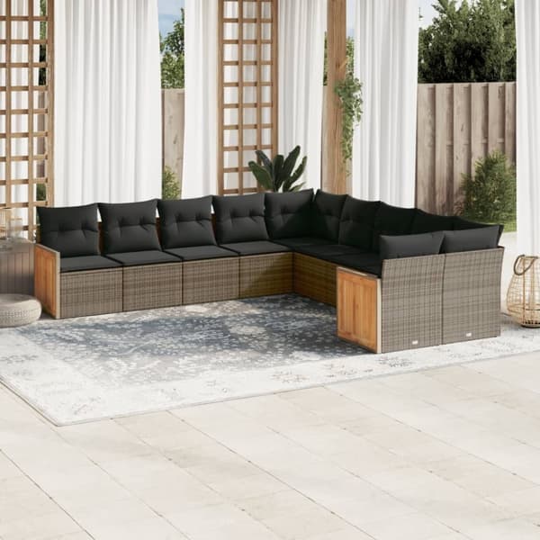 vidaXL sofasæt til haven 10 dele med hynder polyrattan grå