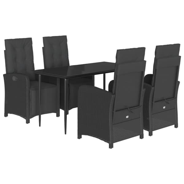 vidaXL Hagespisegruppe med puter 5 deler svart polyrotting