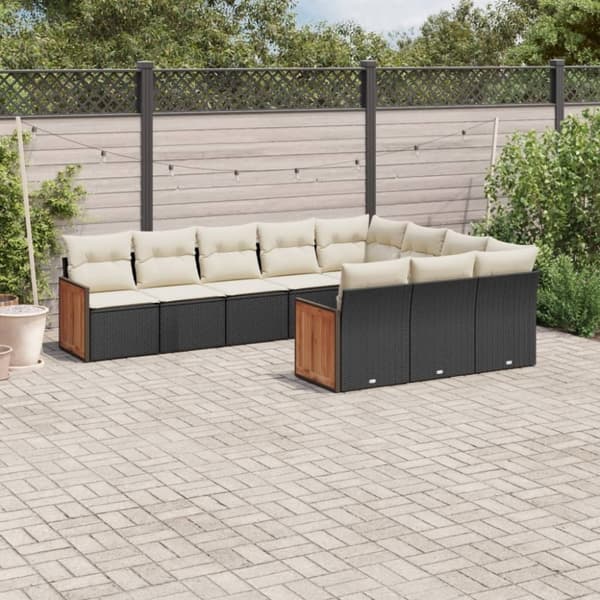 vidaXL sofasæt til haven 10 dele med hynder polyrattan sort