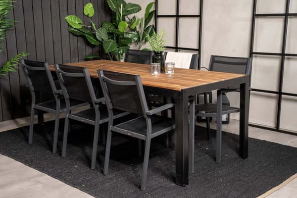 Bois hagesett bord 90x205cm natur, 6 stoler Copacabana svart.