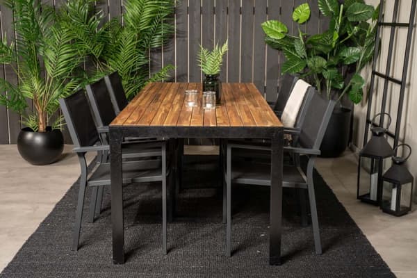 Bois hagesett bord 90x205cm natur, 6 stoler Copacabana svart.
