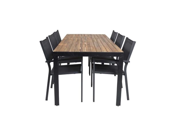 Bois hagesett bord 90x205cm natur, 6 stoler Copacabana svart.