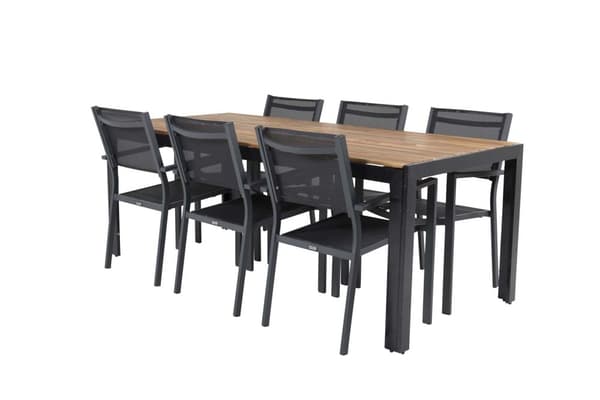Bois hagesett bord 90x205cm natur, 6 stoler Copacabana svart.